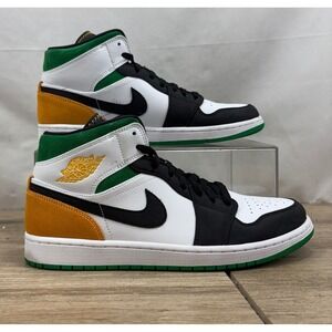 Air Jordan 1 Mid SE White Black Green Gold Sneakers 852542-101 Men's Size  11.